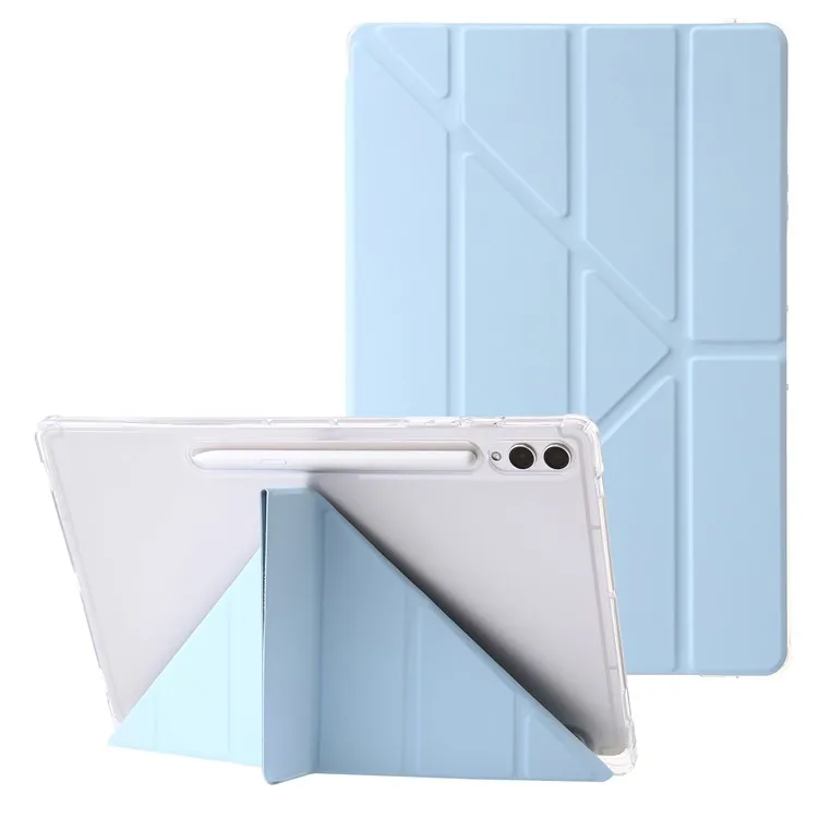 

Для Samsung Galaxy Tab S10+ Чехол из искусственной кожи с подставкой в оригами, прозрачный чехол для планшета - голубой
