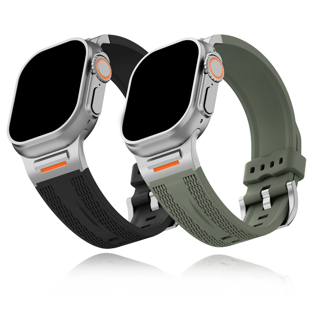 Correa de silicona para Apple Watch 46mm 42mm 44mm 40mm 41mm 45mm pulsera deportiva para iWatch Series 10 9 8 7 Se 6 5 4 Ultra2 49mm