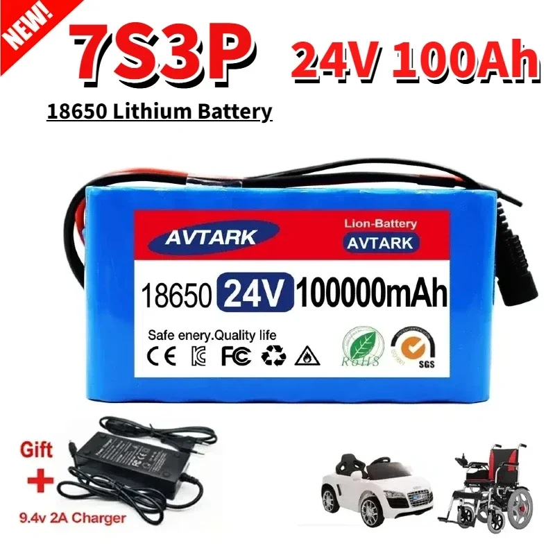 

Hot sales new Customizable Plug 7s3p 24V 100Ah 18650 Lithium Battery Pack with US/EU 2A Charger for Electric Bicycles and Mopeds