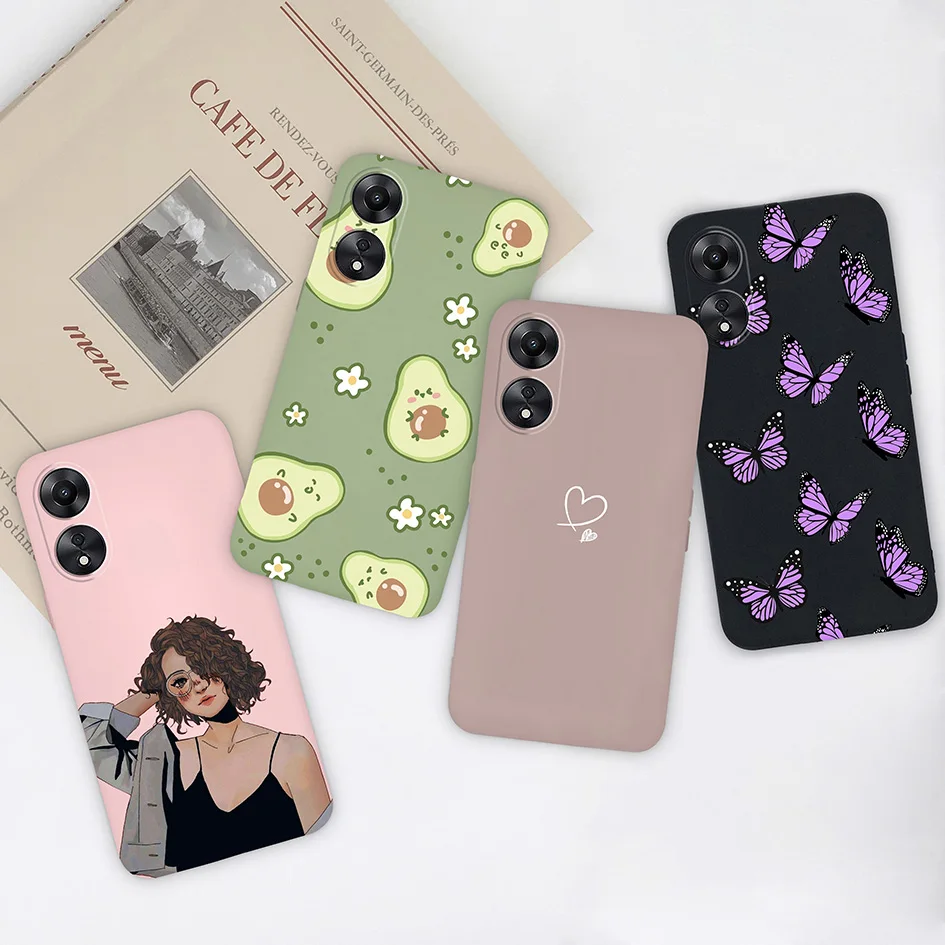 For OPPO A58 A78 5G Cute Case Fashion Matte Avocado Heart Butterfly Girl Soft Silicone Phone Back Cover For OPPO A 58 Funda Capa