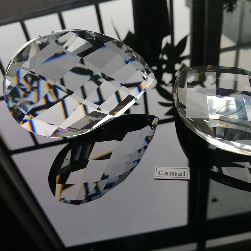 Camal 1PCS 76mm K9 Clear Grid Crystal Glass Prisms Pendant Drop SunCatcher Lamp Lighting Chandelier Parts Hanging Ornament Home