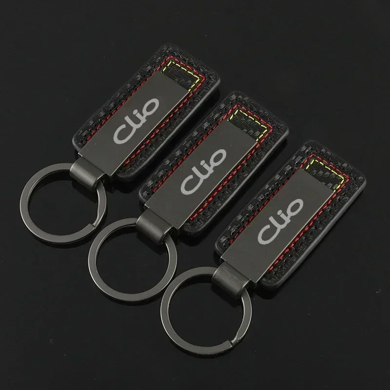 Carbon Fiber Leather Car Alloy Keychain Key Chain Rings Gifts Styling for Clio Logo 2024 2023 Keyrings Auto Accessories