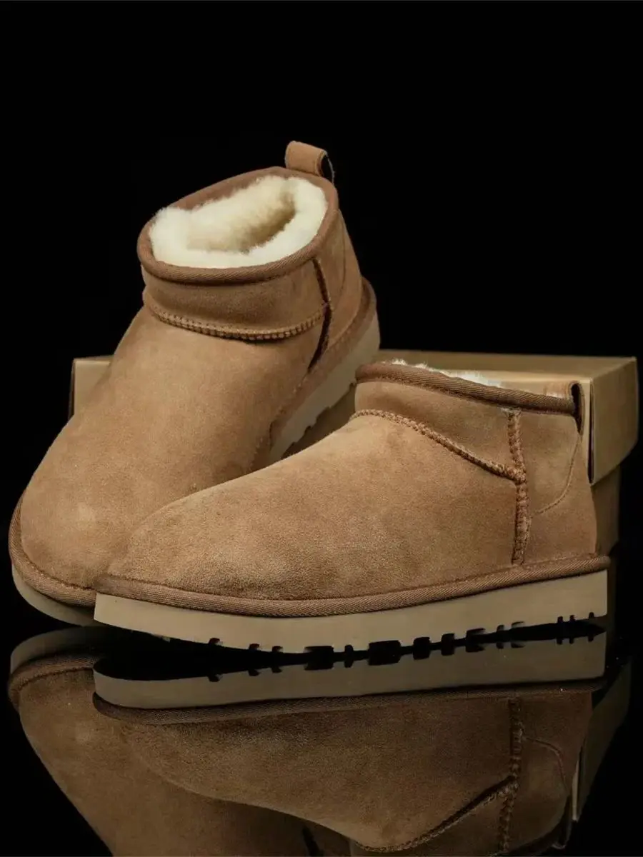 Tamaño 19-46 invierno Ultra Mini clásico piel de oveja auténtica botas de nieve de lana diseño cálido corte bajo zapatos de piel Natural zapatillas botas cortas