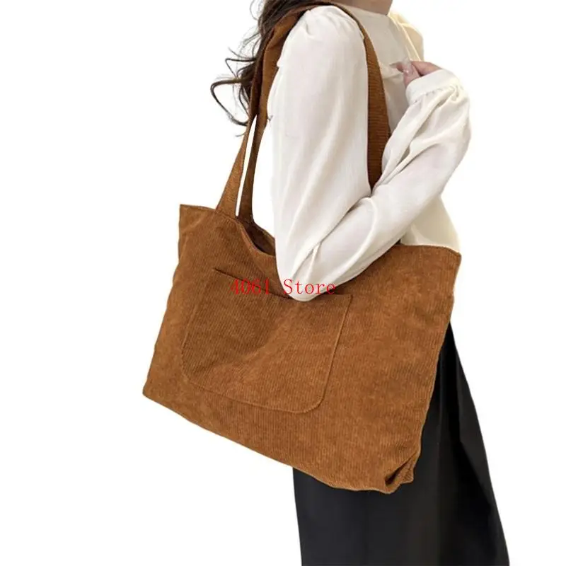 Practical Corduroy Handbag Large Capacity Shoulder Bag for Work and Travel