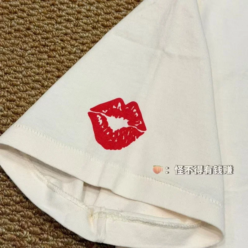 Authentic SAINT Women's Cartoon Tee Off-White Crew Neck No Side Seams Fabric Washed Vintage Summer Casual T-Shirt