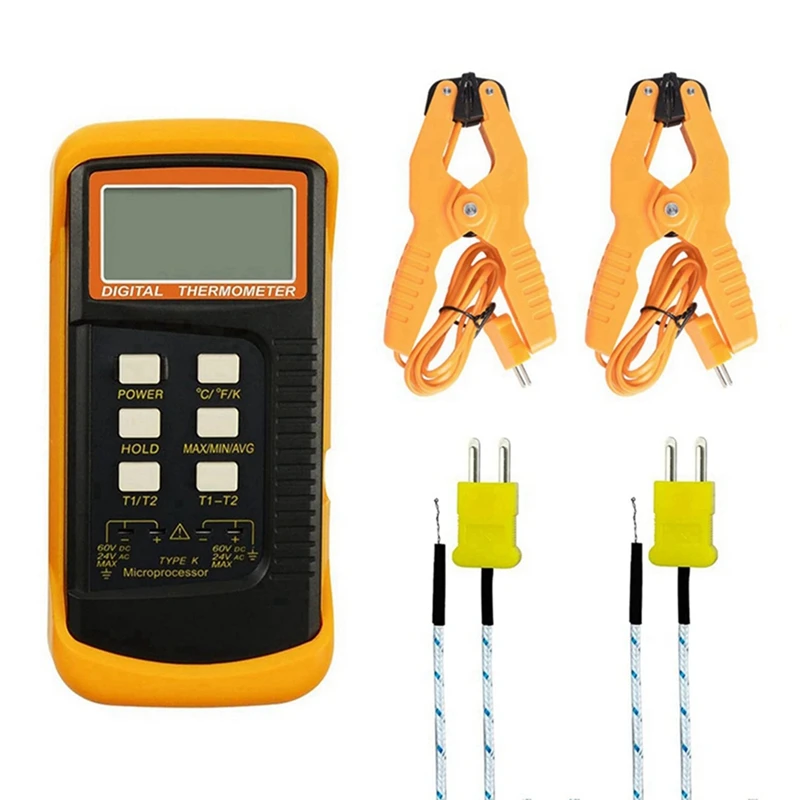 LCD Thermocouple Thermometer -50°C-1300°C K-Type Digital Temperature Meter Dual Channel Probe °C/°F/K Swift Data Hold Durable