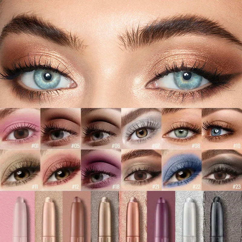 Barra de sombra de ojos mate brillante, 12 colores, brillo de larga duración, delineador de gusano de seda, resaltador, lápiz de sombra de ojos, maquillaje de ojos suave