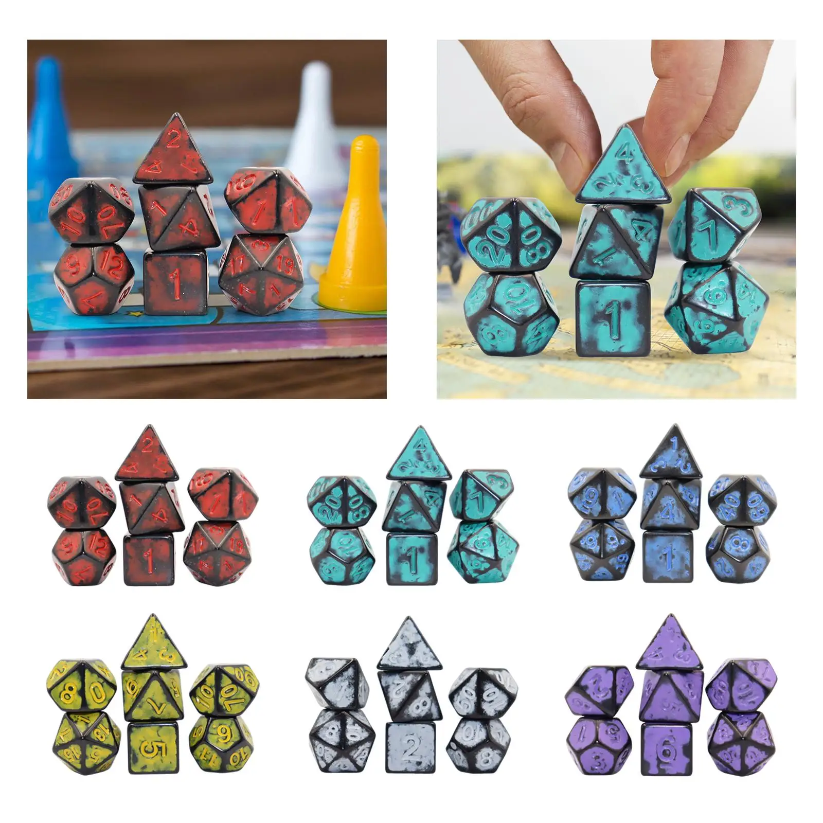 

7Pcs Polyhedron Dices D4~D20 Role Playing Game Dices Party Supplies Party Game Dices Playing Dices Acrylic Dices for Card Game