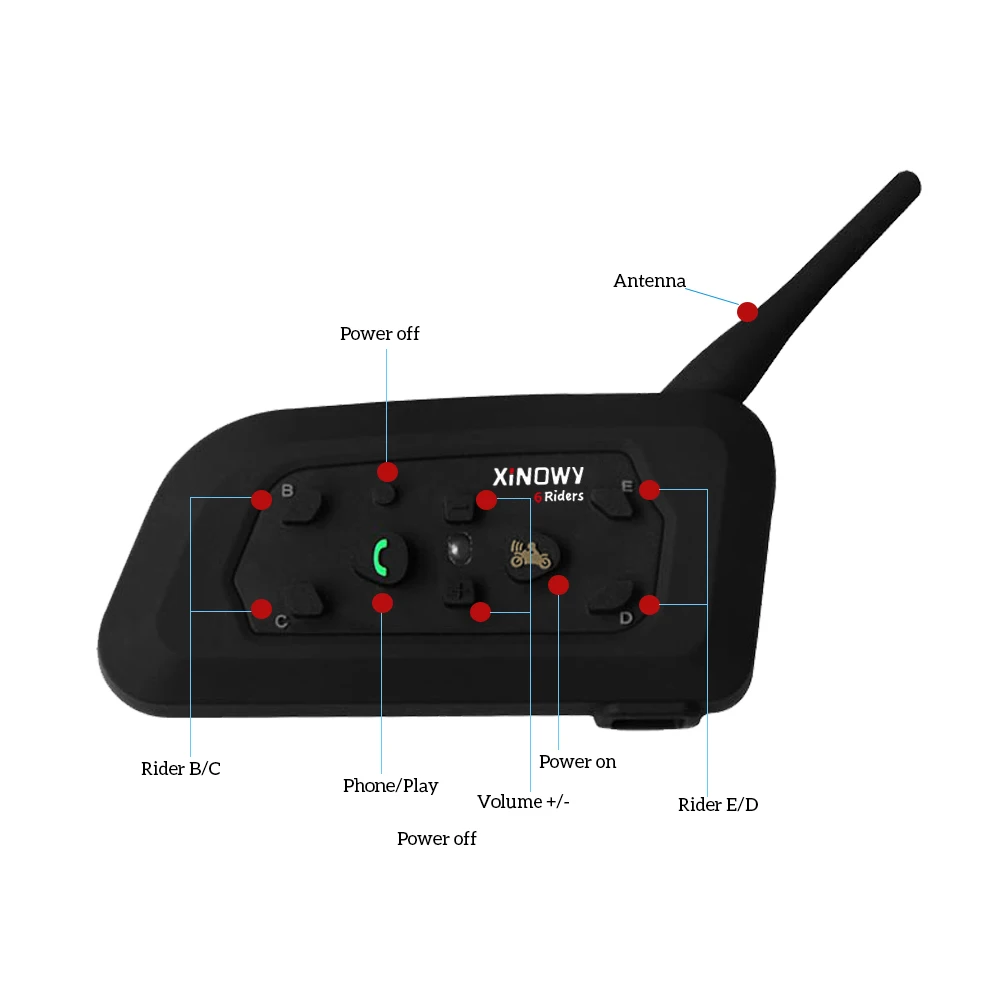 XINOWY-intercomunicador V6 Pro para casco de motocicleta, interfono con Bluetooth, 850mAh, 1200m, para 6 conductores