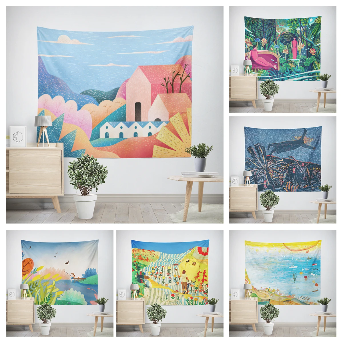 Home decoration Colorful Animal Scenery room decor wall tapestry aesthetic bedroom aesthetic wall art large fabric wall tapestry