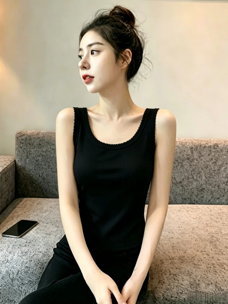 Women's 95 Cotton Summer Sleeveless Tank Top Slim Fit Base Layer Shirt Innerwear Outerwear Big Size Fashionable Simple Style