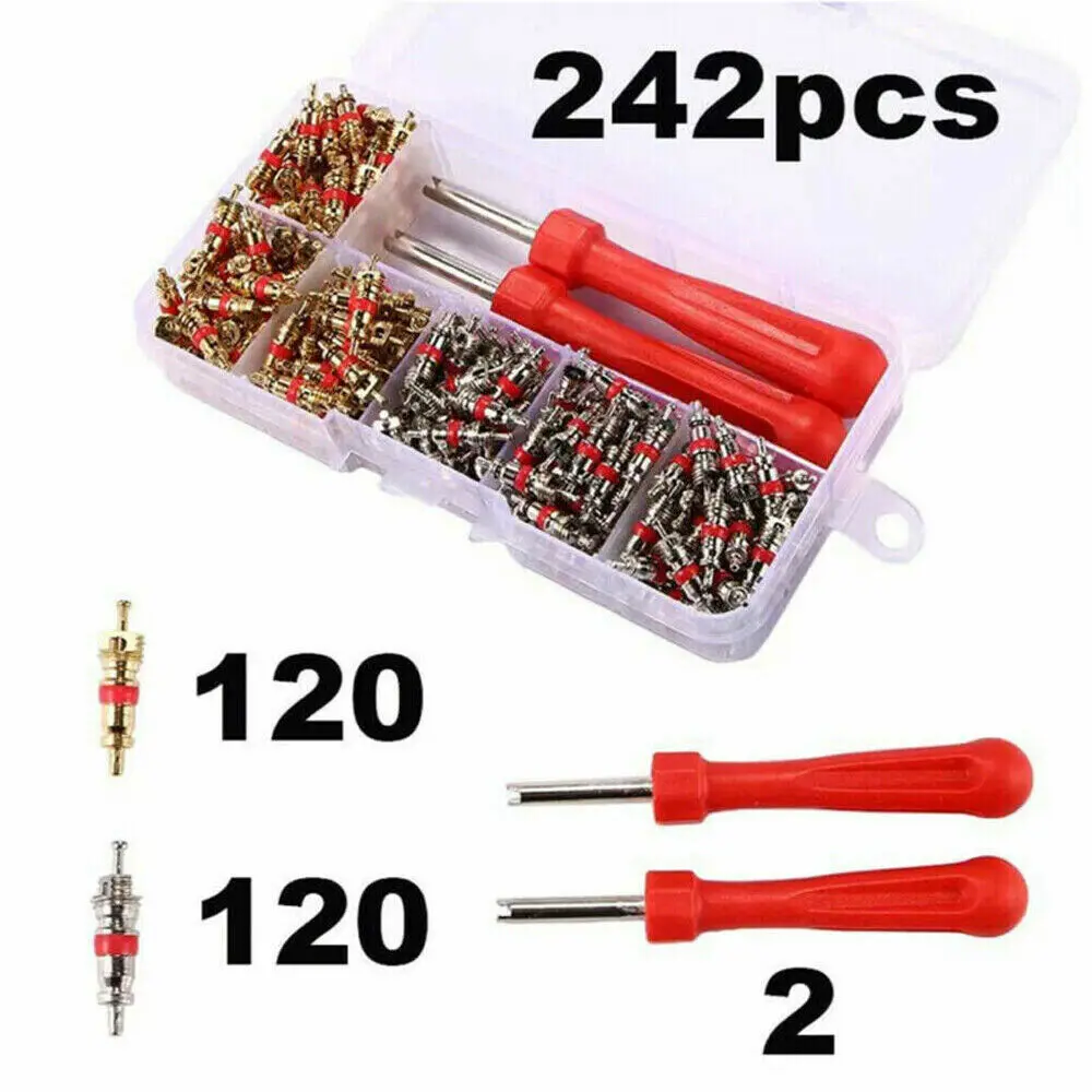 242Pcs Car Air Conditioner Valve Cores Assortment A/C AC Shrader Valve Core & Tool R134 R12 HVAC Valves Kit Auto Accessories