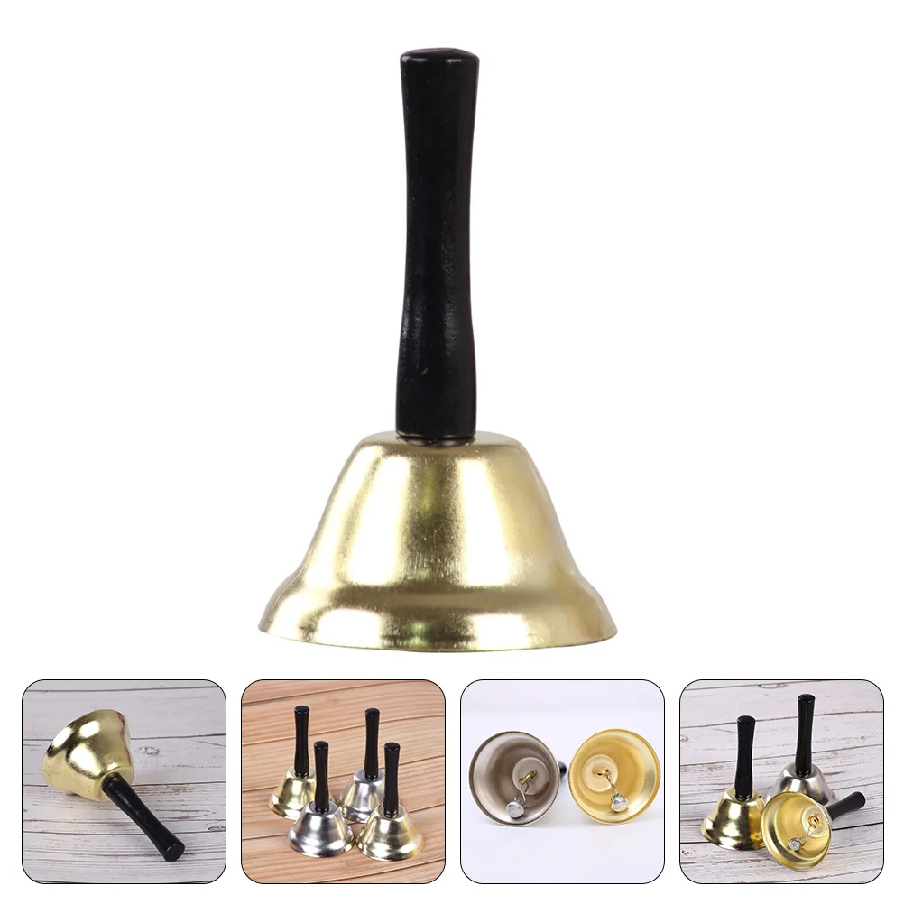 Wooden Handle Rattle Call Ringing Bell Metal with The Crank Musical Percussion Handheld