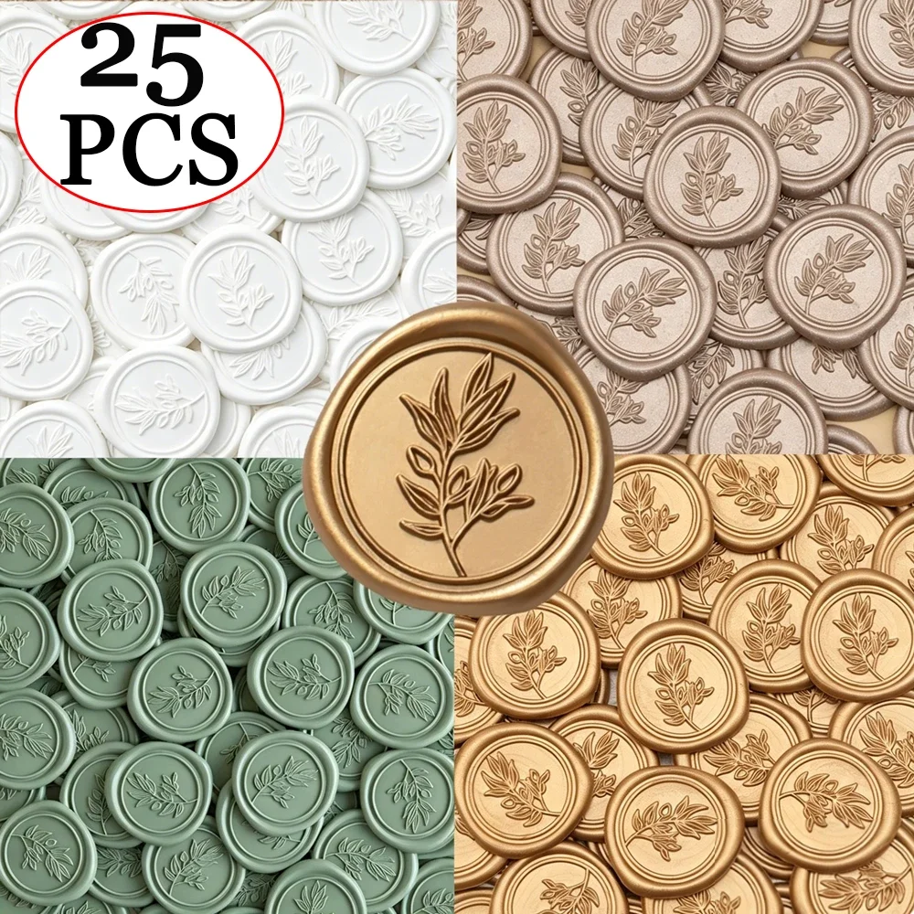 25 autocollants de sceau de cire à motif feuilles de branches d'olivier, autocollants adhésifs pour décorations de mariage, invitations, enveloppes, cadeaux et cartes DIY