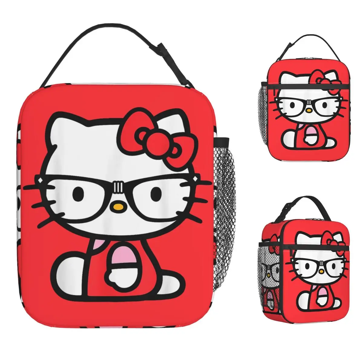 

Hello Kitty Nerd Glasses Insulated Lunch Bags Portable Reusable Thermal Bag Tote Lunch Box Beach Picnic Food Storage Bags