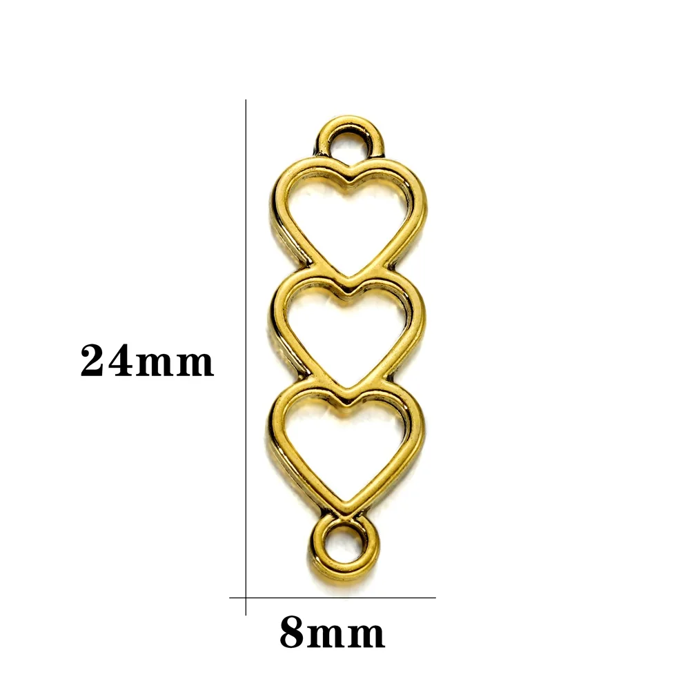 30pcs Alloy Gold Color Heart Charm Connector Hollow Love Connectors For DIY Bracelet Necklace Earring Jewelry Making Supplies