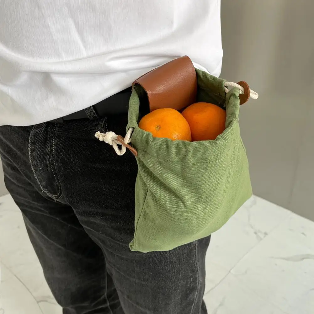 Fruit Picking Bag Apron Collapsible Foraging Bag with Belt Waxed Canvas Outdoor Pouch Adjustable Hands-free Waist Pack for Fruit
