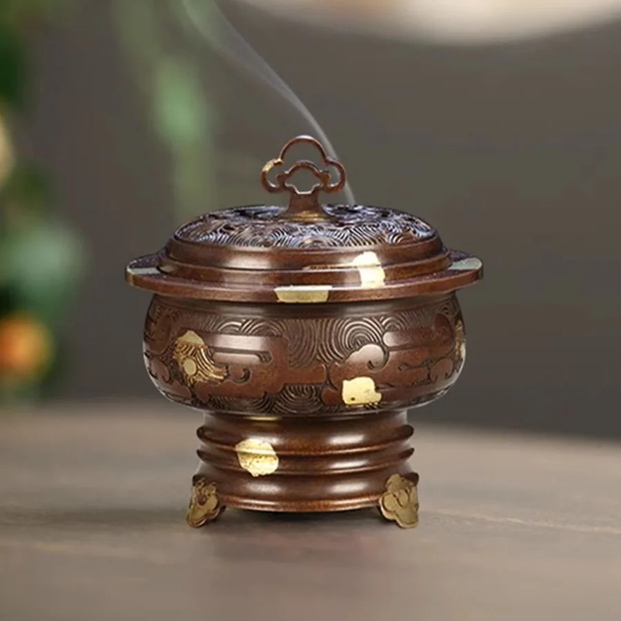 Decoration Incense Burner Ornament Vintage Copper Incense Burner Oriental Chinese Mini Traditional Portable Encensoir Home Decor