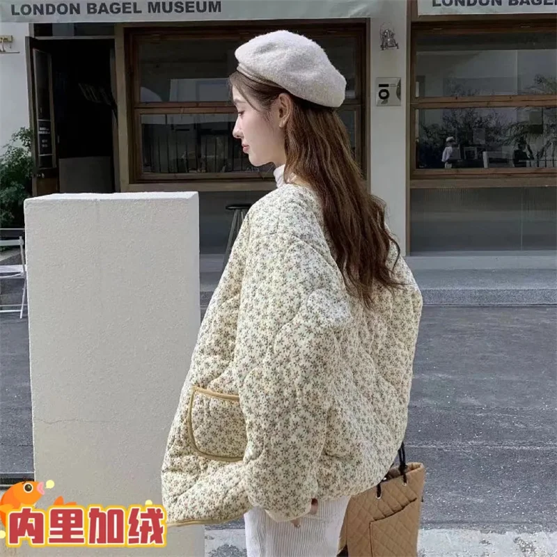 Goose Yellow Cotton Coat for Women 2024 Winter Cotton Coat Korean Style Cotton Jacket With Thick jacket Big Flower Cotton Coat