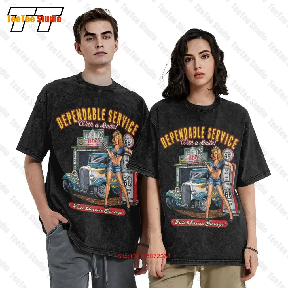 Dependable Service Vintage Oversized T-Shirt Route 66 Hot Rod Full Garage Men'S Z8P6