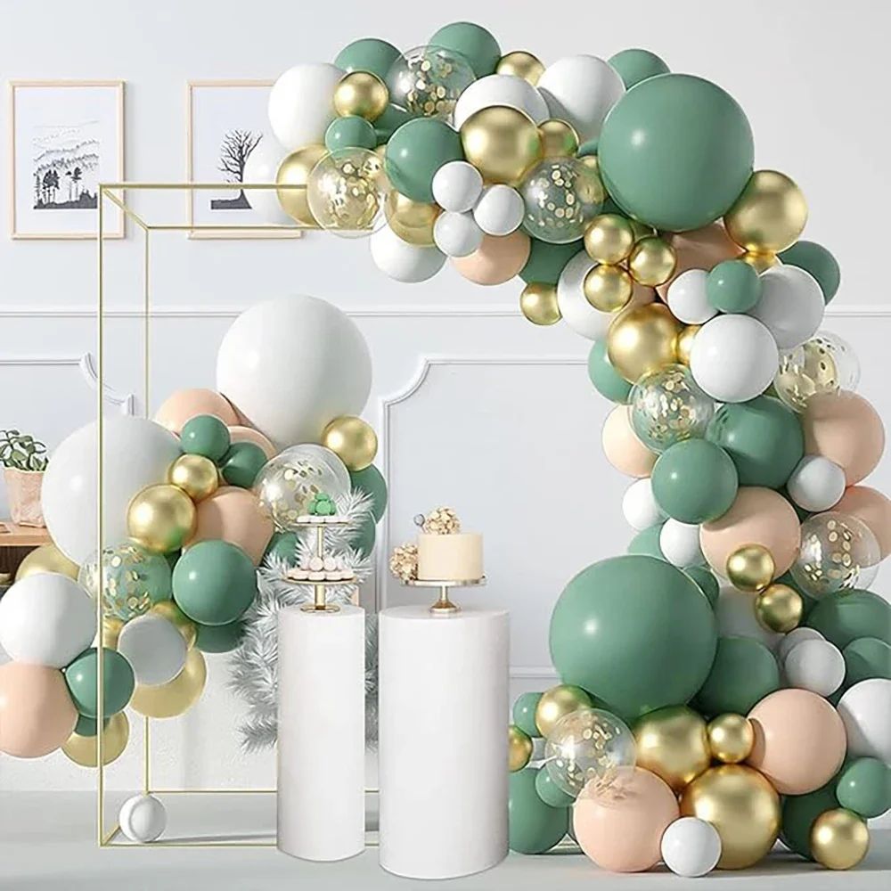 Guirnalda de Globos Verde Guisante, Kit de Arco de Globos con Confeti Blanco Champán y Dorado, Decoración para Bodas, Aniversarios y Fiestas de Cumpleaños, Globos
