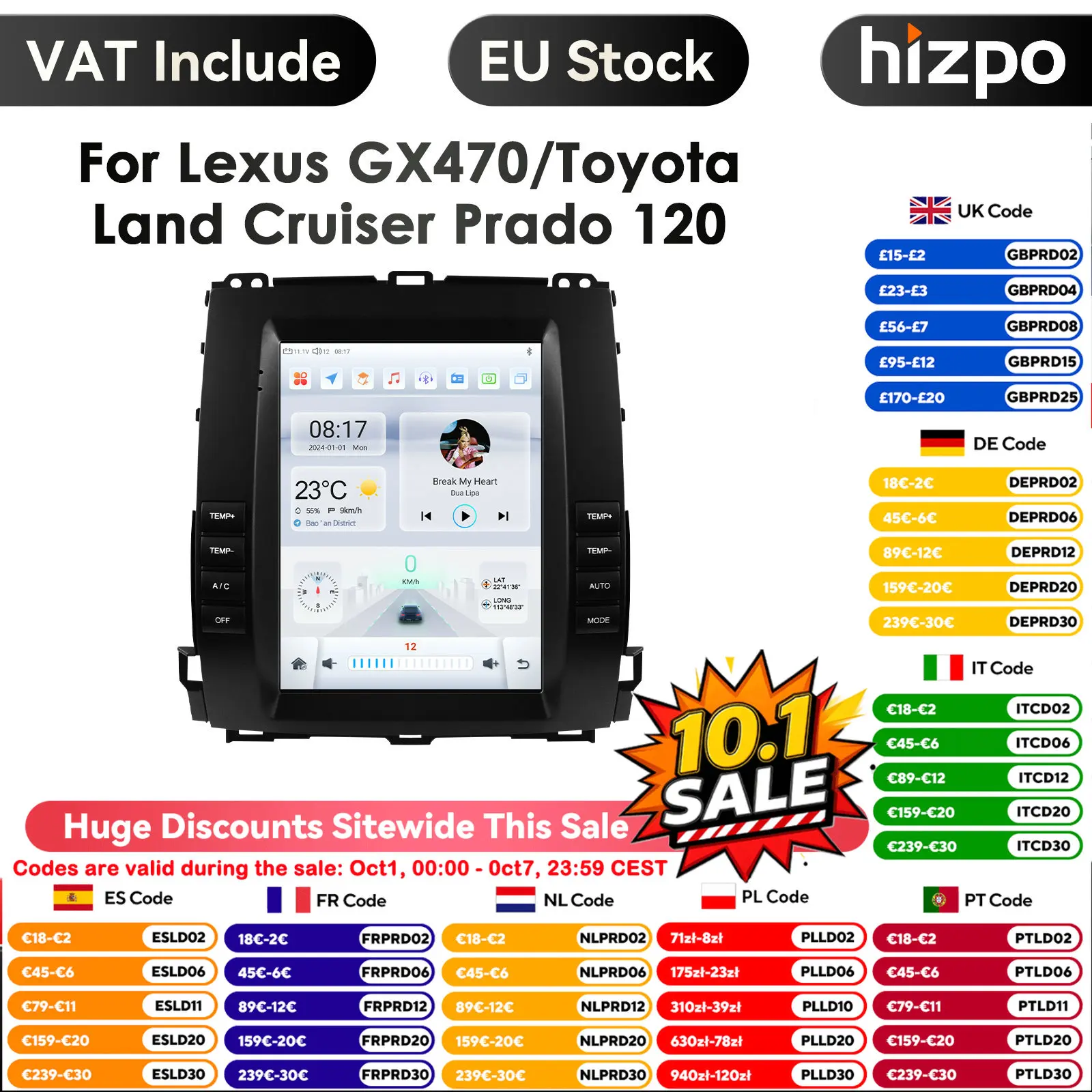 Autoradio Android 2Din con schermo da 9,7'' e Carplay 4G per Toyota Land Cruiser Prado 120 2002-2009 Lexus GX470 GPS Multimedia Video