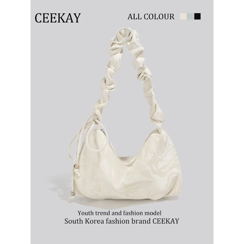 

CEEKAY Elegant Cream Handbag, Tie-Dye Glossy Cloud Bag with Ruched Strap, Perfect for Daily & Dates Trendy Casual Crossbody Bag