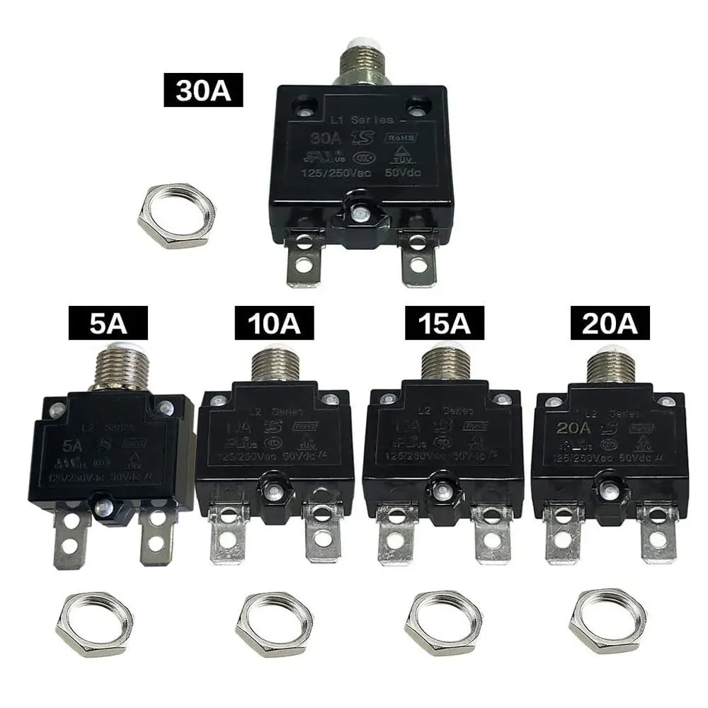 IZTOSS Push-button Circuit Breakers Manually Resettable with Nut Retaining Ring Thermal Fuses for Automotive Industry Boat Truck