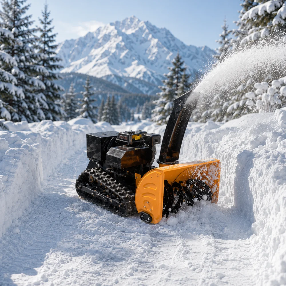 Professional Walk-behind Track Snow Blower  Powered Self-propelled Crawler Snow Thrower Residential Garden Snow Clearing