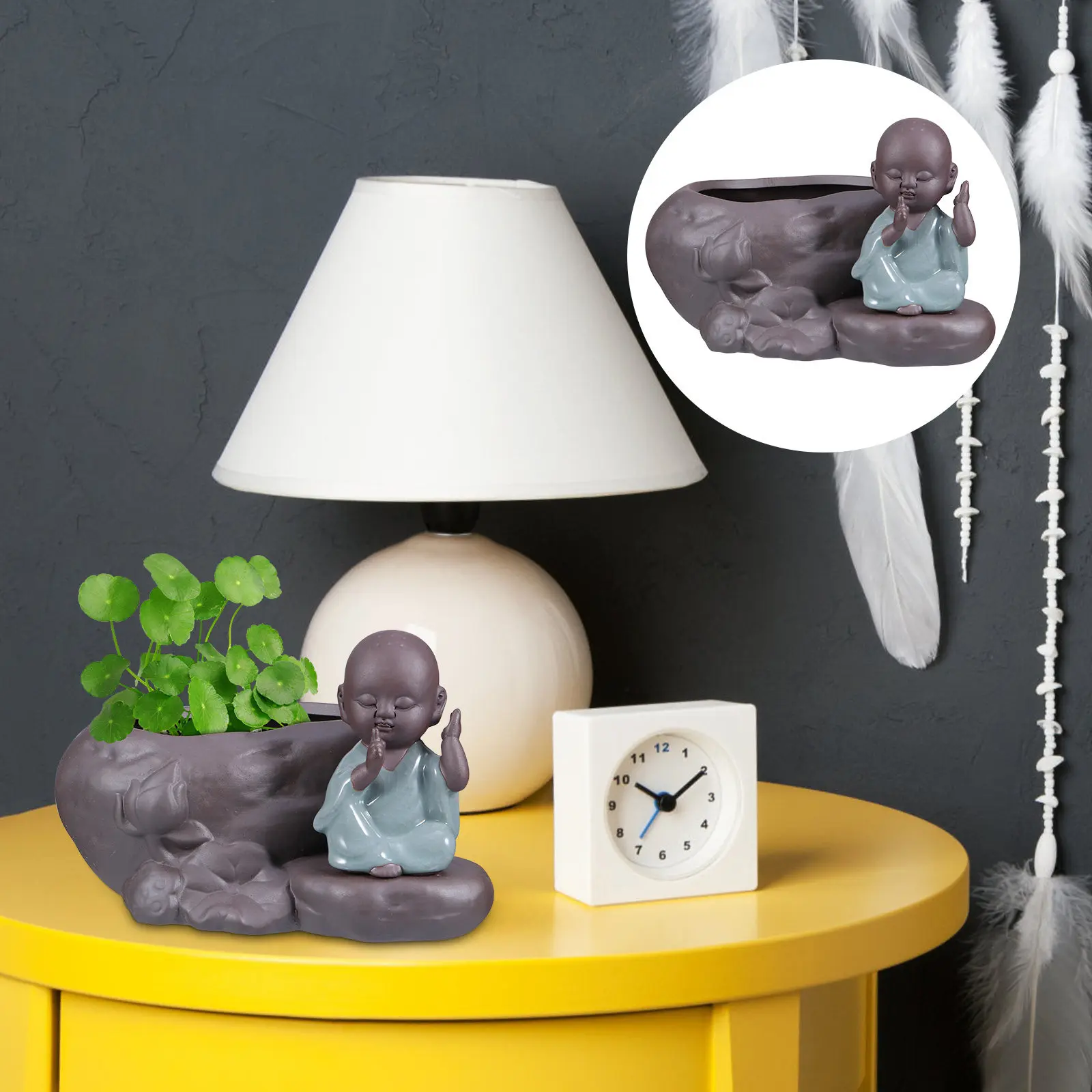 Elegant Ceramic Planter Chinese Zen Style Yixing Clay Flowerpot for Hydroponics Succulents Bonsai Daffodil Plants Home Decor