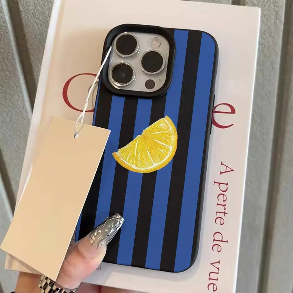 Blau-weiß gestreifte Zitronen-Handyhülle für iPhone 17 16 15 14 13 12 11 Pro Max 16 15 Plus XR Silikon Matt Weiche Stoßfeste Hülle – Detail 8
