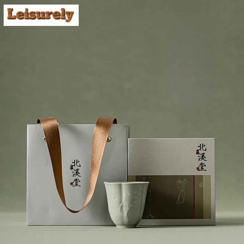 85ml Handmade Relief Plum Blossom Teacup Anti Scalding Smelling Fragrant Mug Tasting Tea Master Cup Personal Chazhan Gift Box