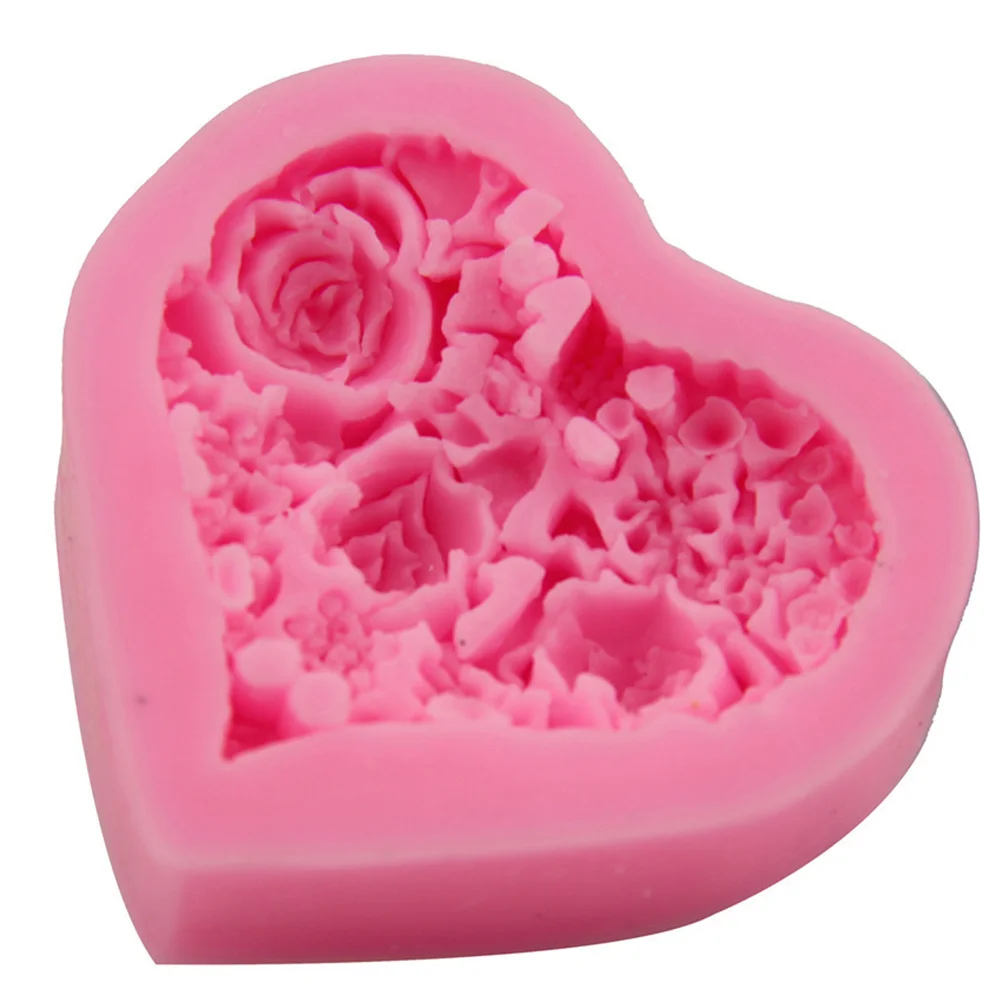 

3D Heart Rose Shape Silicone Fondant Mold Pink DIY Decorating Tool for Cake Chocolate Soap Polymer Clay Baking Mold