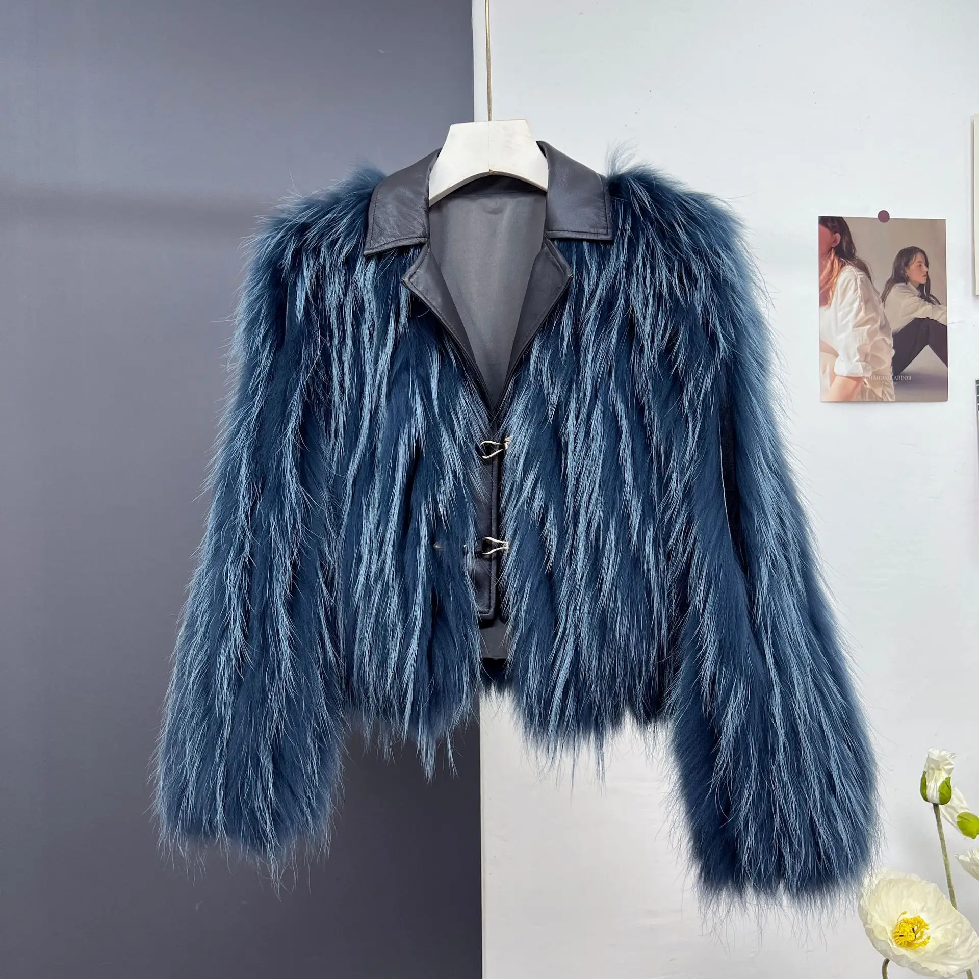 Wu Huang Haining genuine fur grass coat women's short suit collar mink fur car stripe top suit collar young style