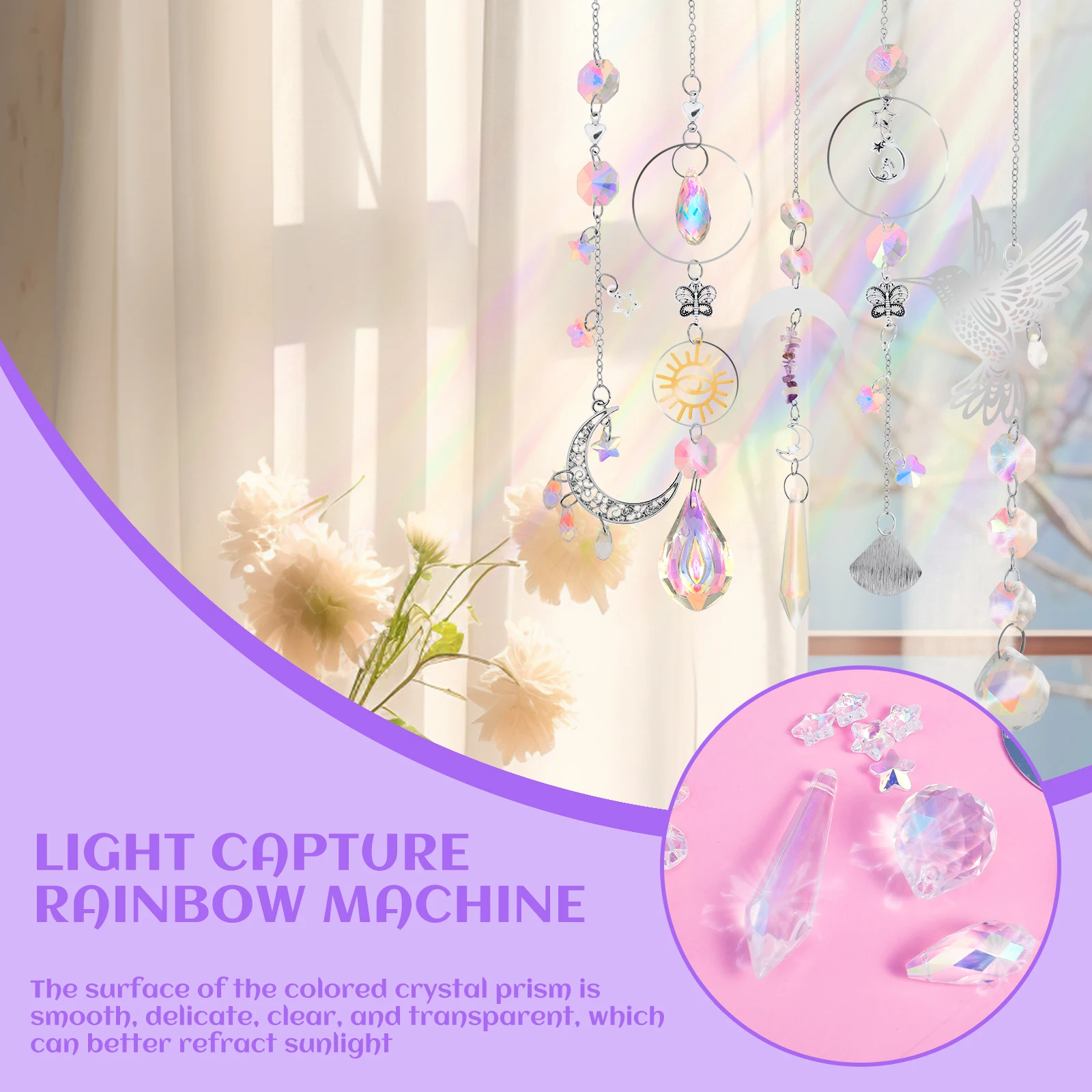Hanging Crystal Pendant Garden DIY Suncatcher Kits Wind Chimes Rainbow Prism Crystal Chain Home Decorations Garden Sunny Catcher