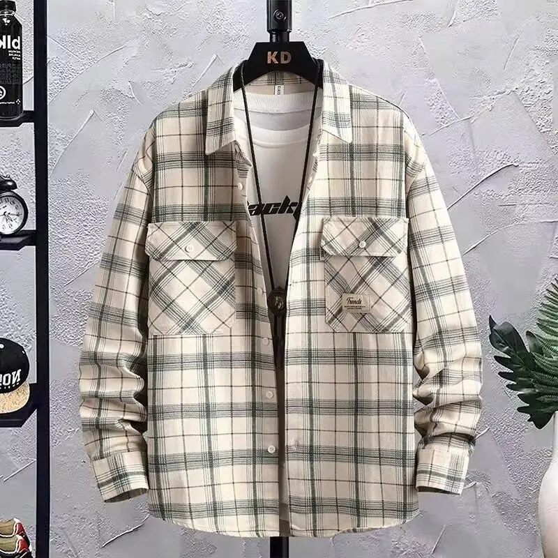 

Новая мужская повседневная свободная рубашка с длинным рукавом, осенняя модная верхняя одежда с небольшим дизайнерским акцентом, универсальная, стандартного кроя