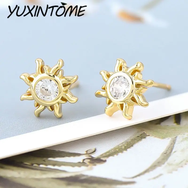 

925 sterlin Silver Ear Needle Europe and America Exquisite and Versatile Round Zircon sunflower Fashion Earrings Jewelry Gifts