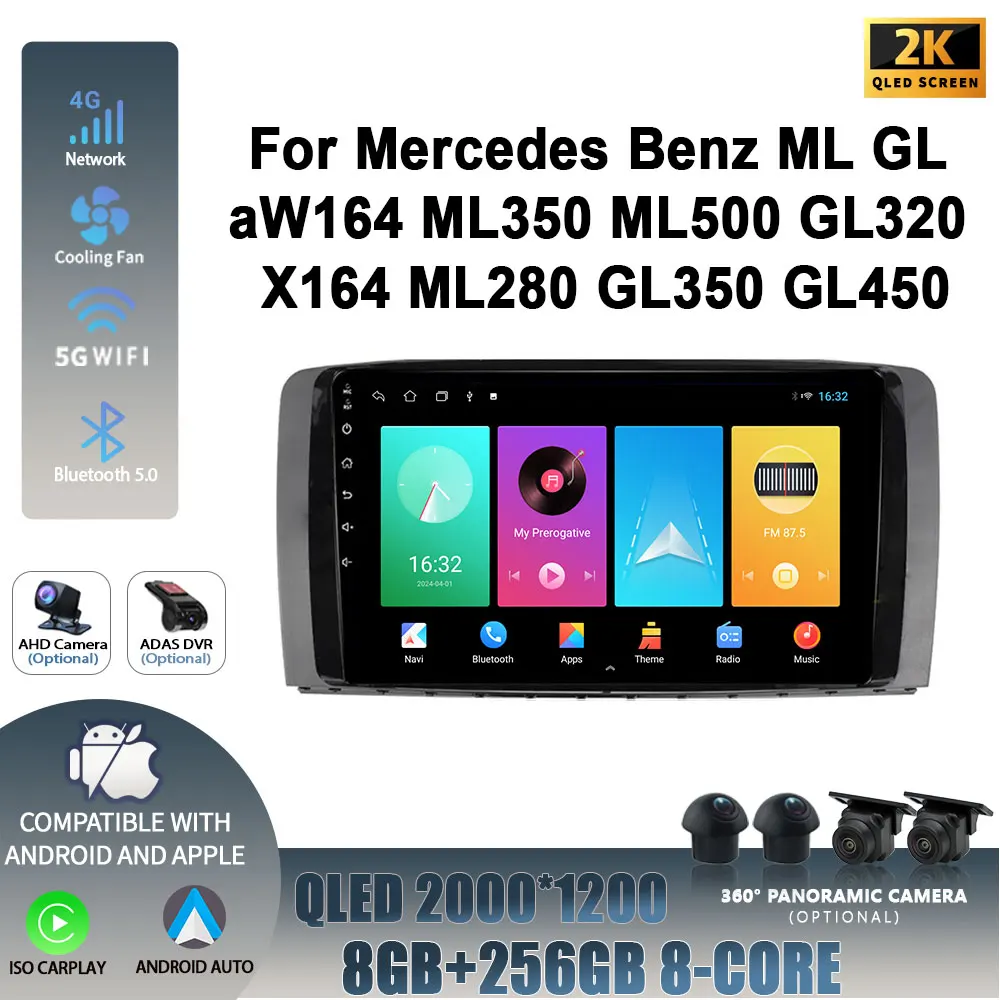 Car Radio Multimedia Navigation Player 2DIN Android 14 For Mercedes Benz ML GL aW164 ML350 ML500 GL320 X164 ML280 GL350 GL450