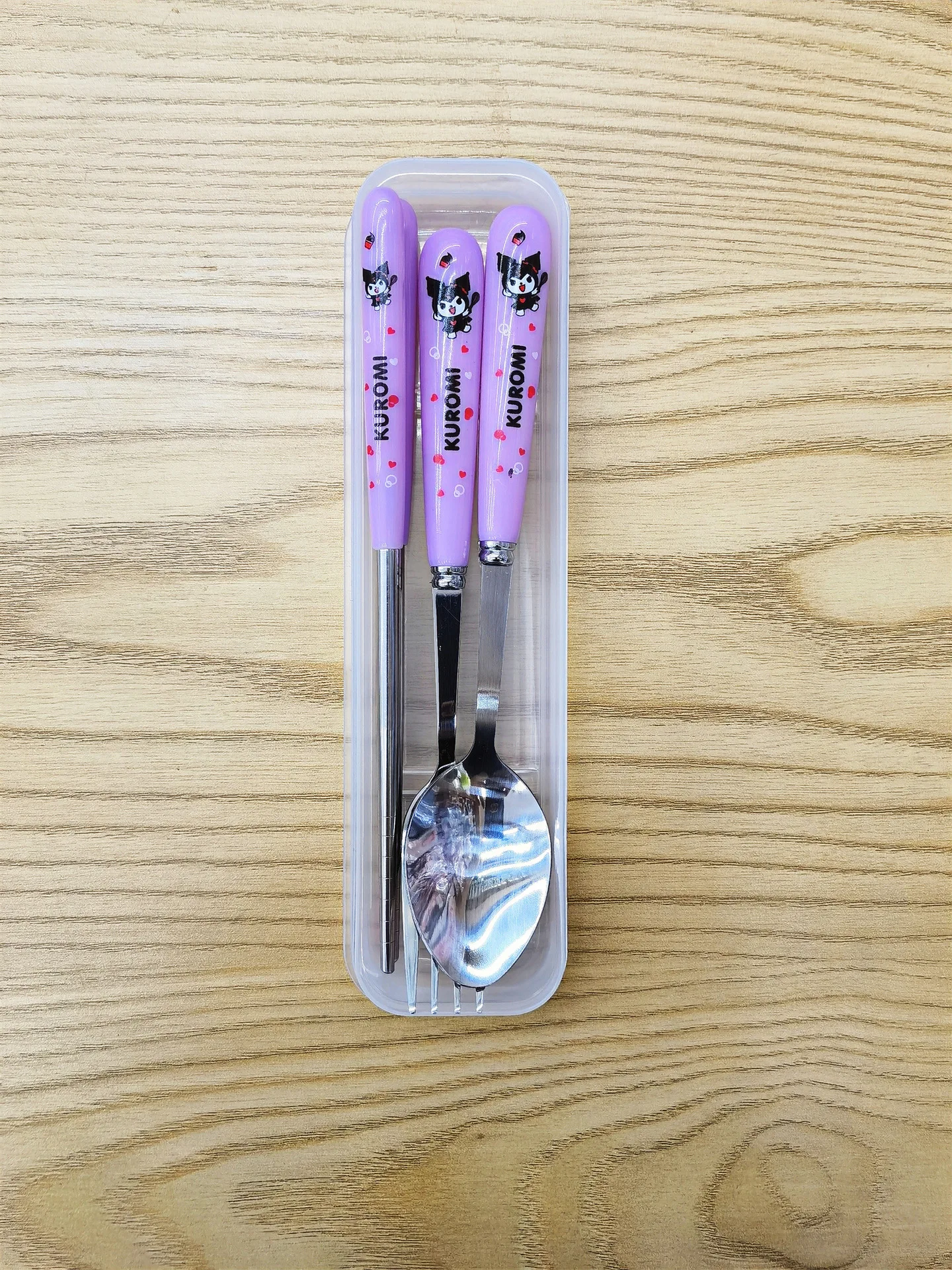 Hello Kitty Sanrio Kuromi Cinnamoroll Pachacco Travel Portable Cutlery Set Fork Spoon Student Dinnerware Sets Kitchen Tableware