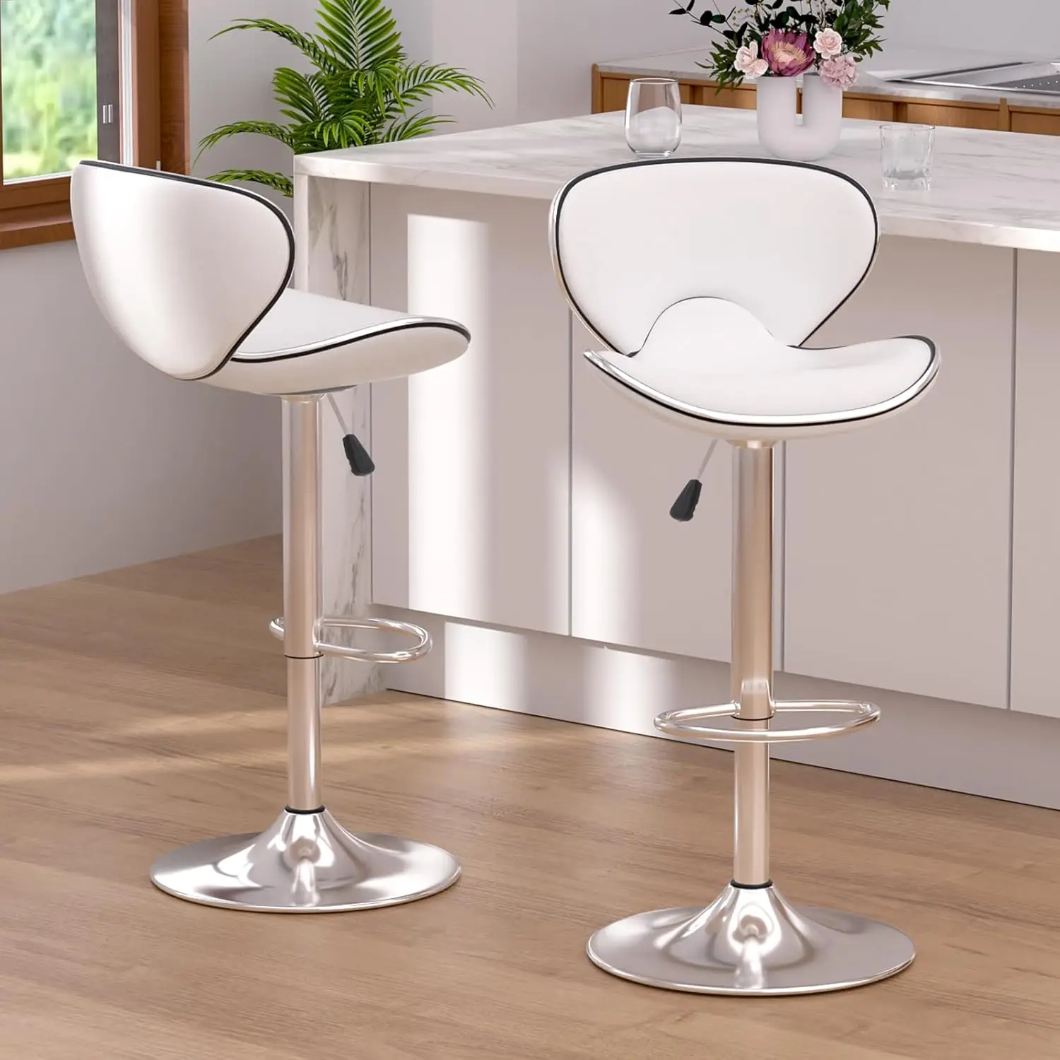 

Bar Stools Set Of 2, Adjustable Swivel Barstools For Kitchen Counter, Modern PU Leather Counter Height Bar Chair, Customized