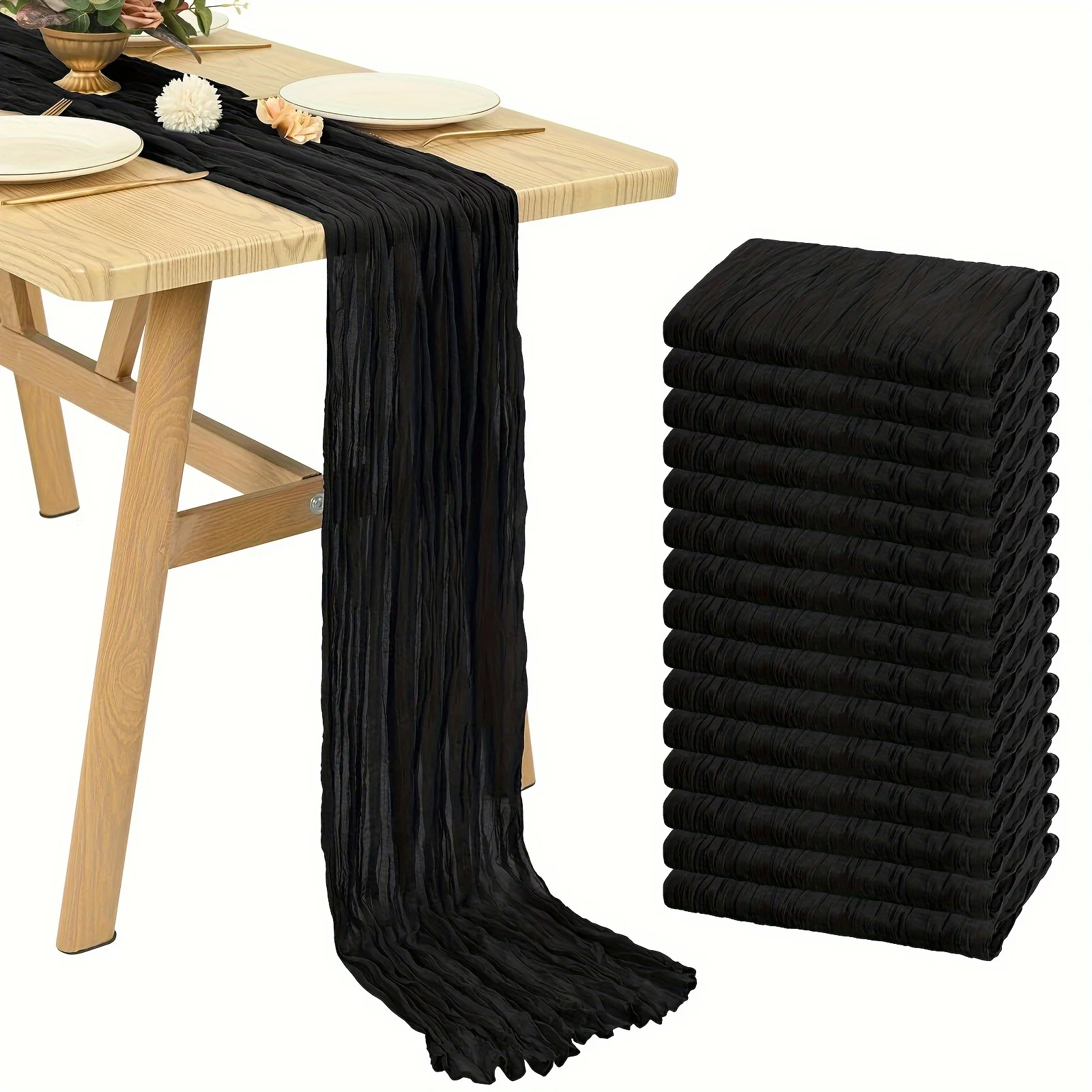 15-Piece Boho Sheer Cheesecloth Table Runner Set – 20×120 Inch Rustic Gauzy Linen for Wedding, Birthday, Bridal Shower & Outdoor Events | Lightweight, Breathable, Multi-Color Décor for Tables, Backdrops & Styling view 4