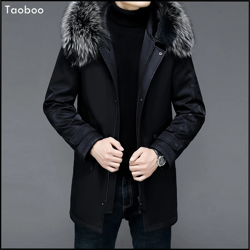 Taoboo New Men's Thickened Down Jacket Winter Fox Collar 2022 Male Casual Down coat Fashion Long White Goose Down Hooded Parkas