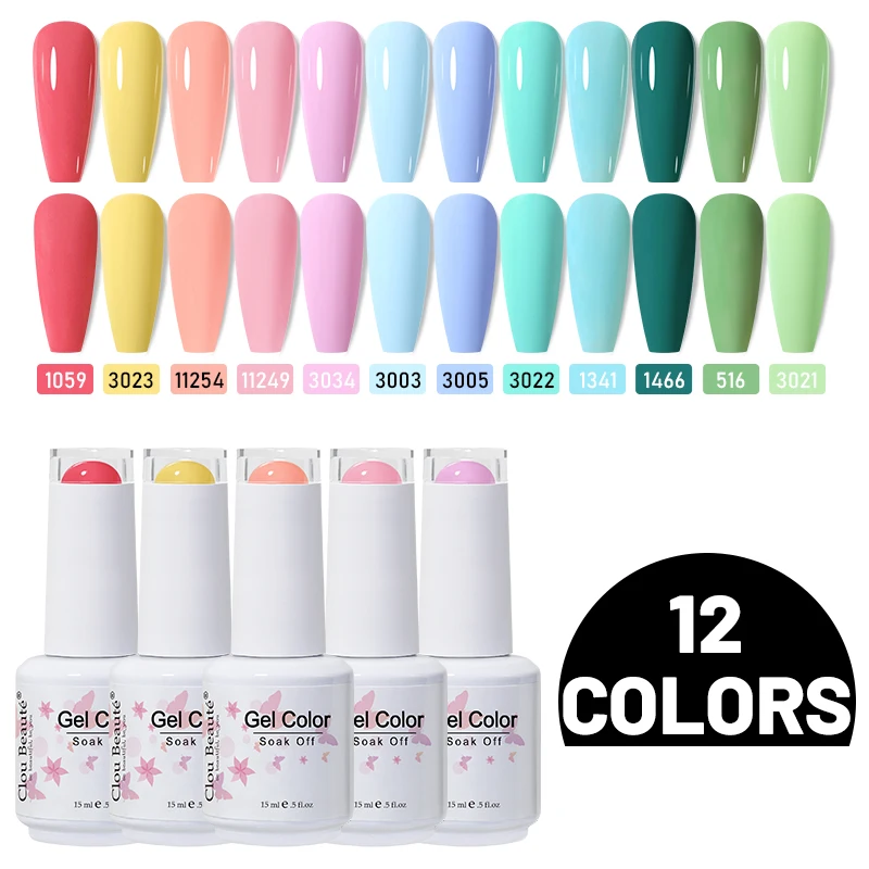 

Clou Beaute 12 Colors Lacquer Gel Polish Soak Off LED UV Varnishes Long Lasting DIY Enamel Colorful Transparent Nail Art 15ML