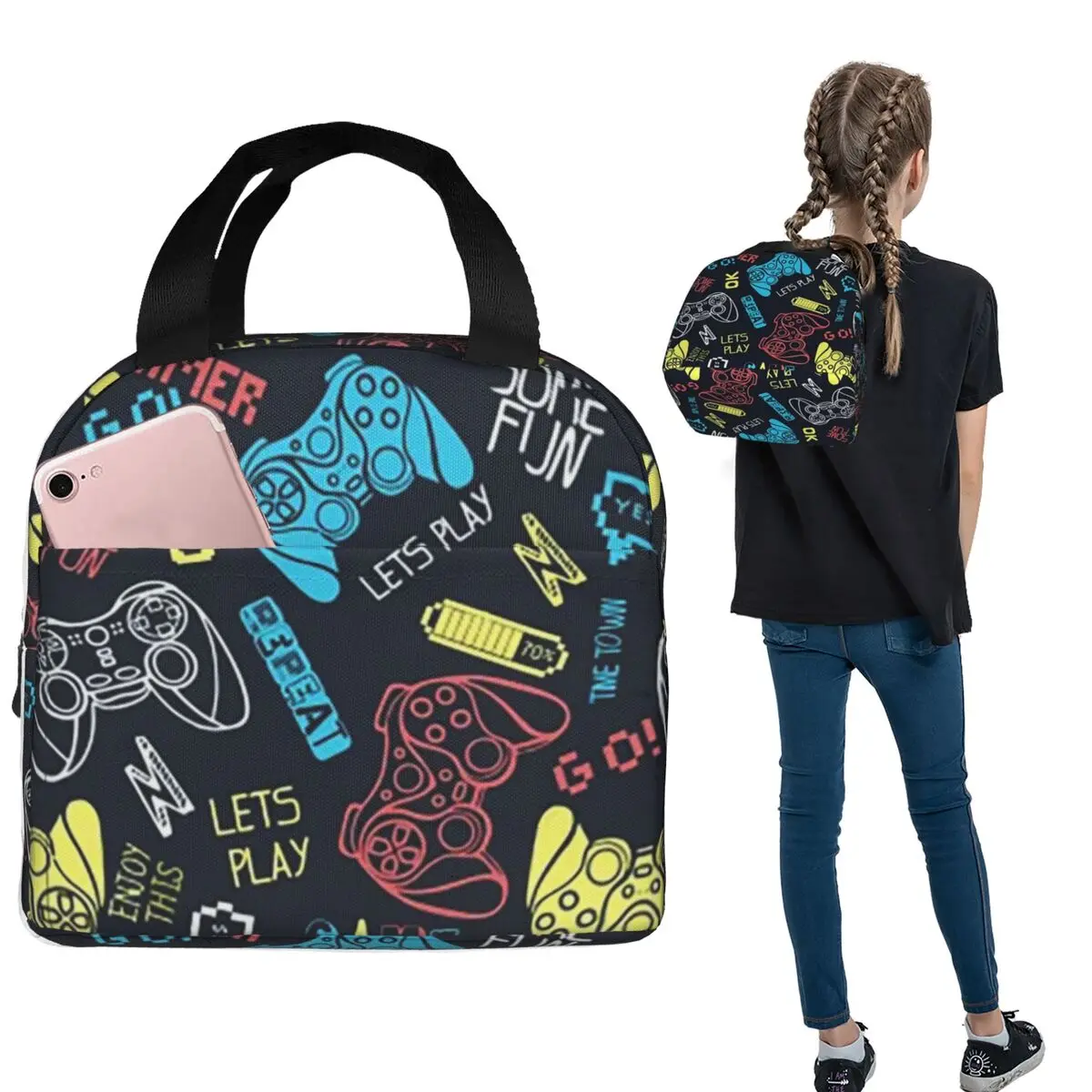 

Video Game Controller Insulated Lunch Bag for Women Children Portable Food Boxes Thermal Lunch Box Tote