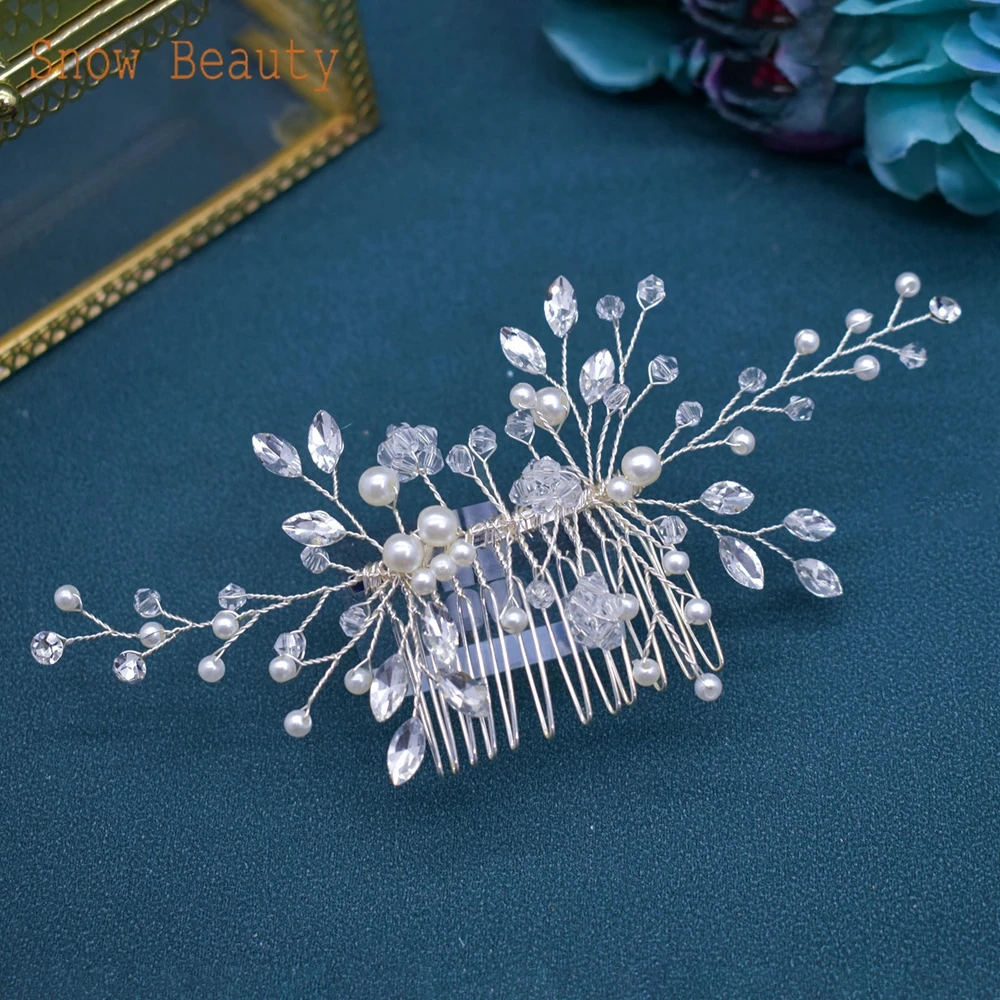 Tocado de novia de plata A486, accesorios para el cabello de boda, peine de cristal elegante, diamantes de imitación, Clip para el cabello nupcial