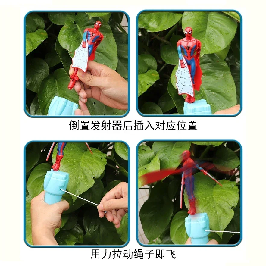 Anime Marvel Spiderman Flying Toy Iron Man Captain Steve Rogers String Flying Toy Outdoor Bamboo Dragonfly Toy for Children Gift