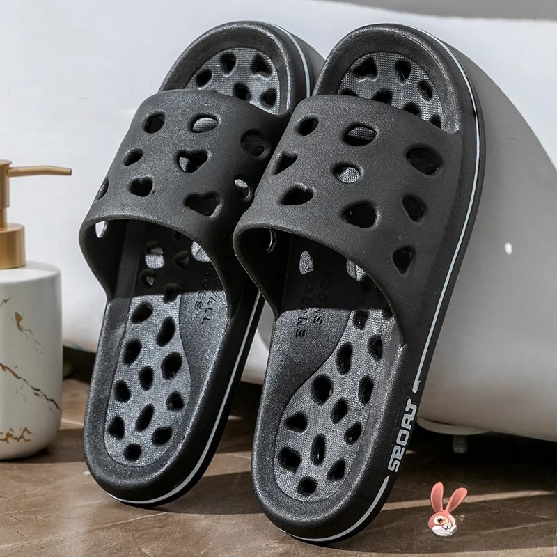 

Men's Waterproof Non-Slip Slippers Large Size Bathroom Home Couples Hollow out Flat Sandals Summer Season Thick Bottom PVC
