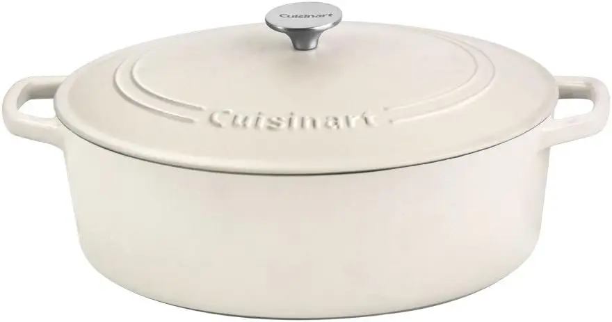 

Chef's Classic Enameled Cast Iron Oval Covered Casserole (Matte Snow White, 7- Quart)