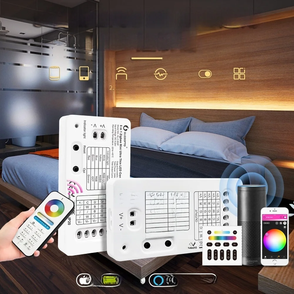 1PC For Zigbee 3.0 5-in-1 Smart LED Controller For RGB CCT RGBW RGB+CCT Dimmer Modes For 5-24V Low Voltage Lighting Parts