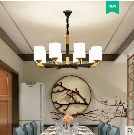 New Chinese Chandelier for Living Room Simple Duplex Villa Large  Hall Bedroom Pendant Lamps LED Lighting Black-gold